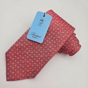 Battisti Napoli Red Geometric Italian Silk Tie NWT